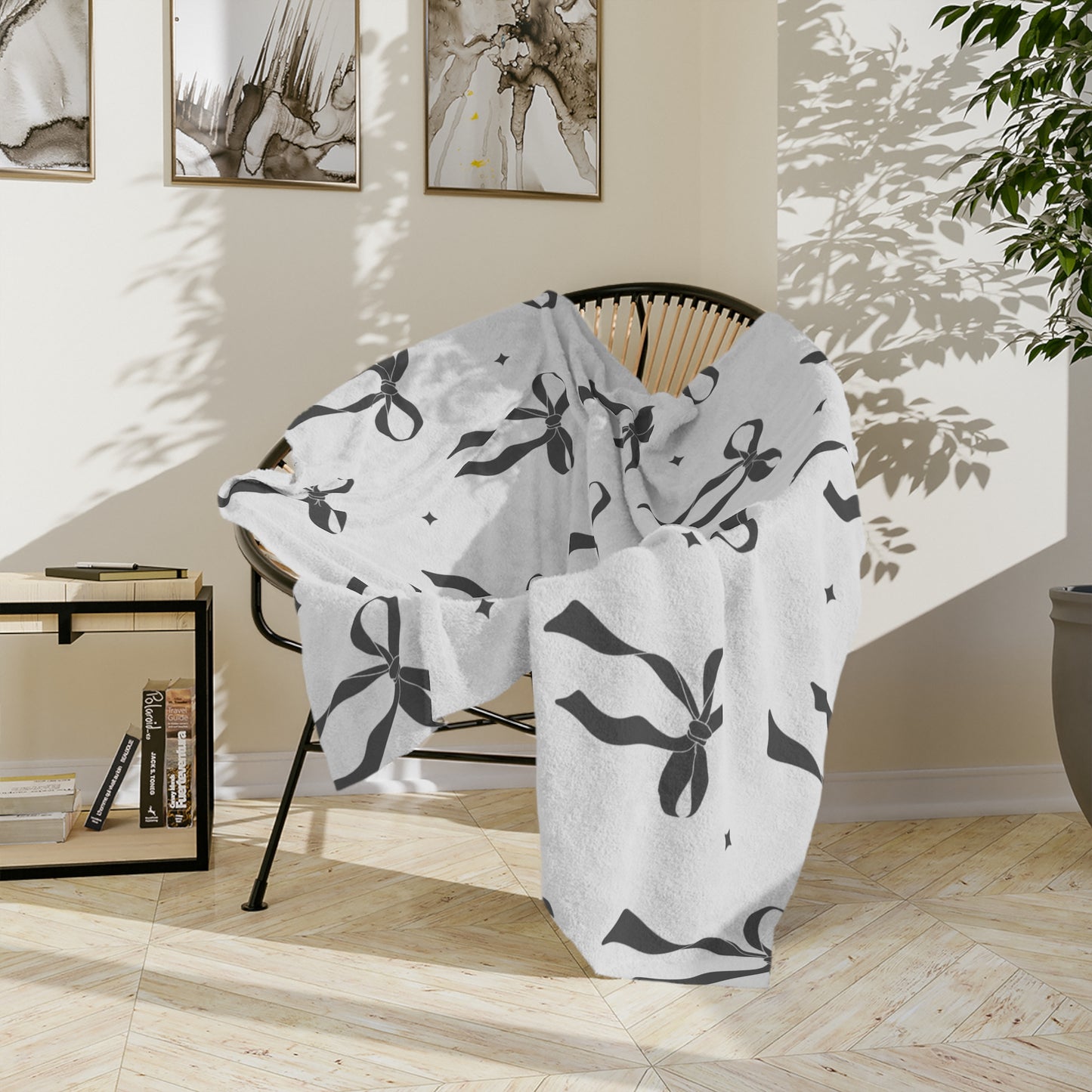 White with Black Bows Microfiber Blanket