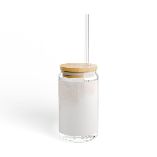 Coffee Beige/Tan Glass Cup with Lid and Straw