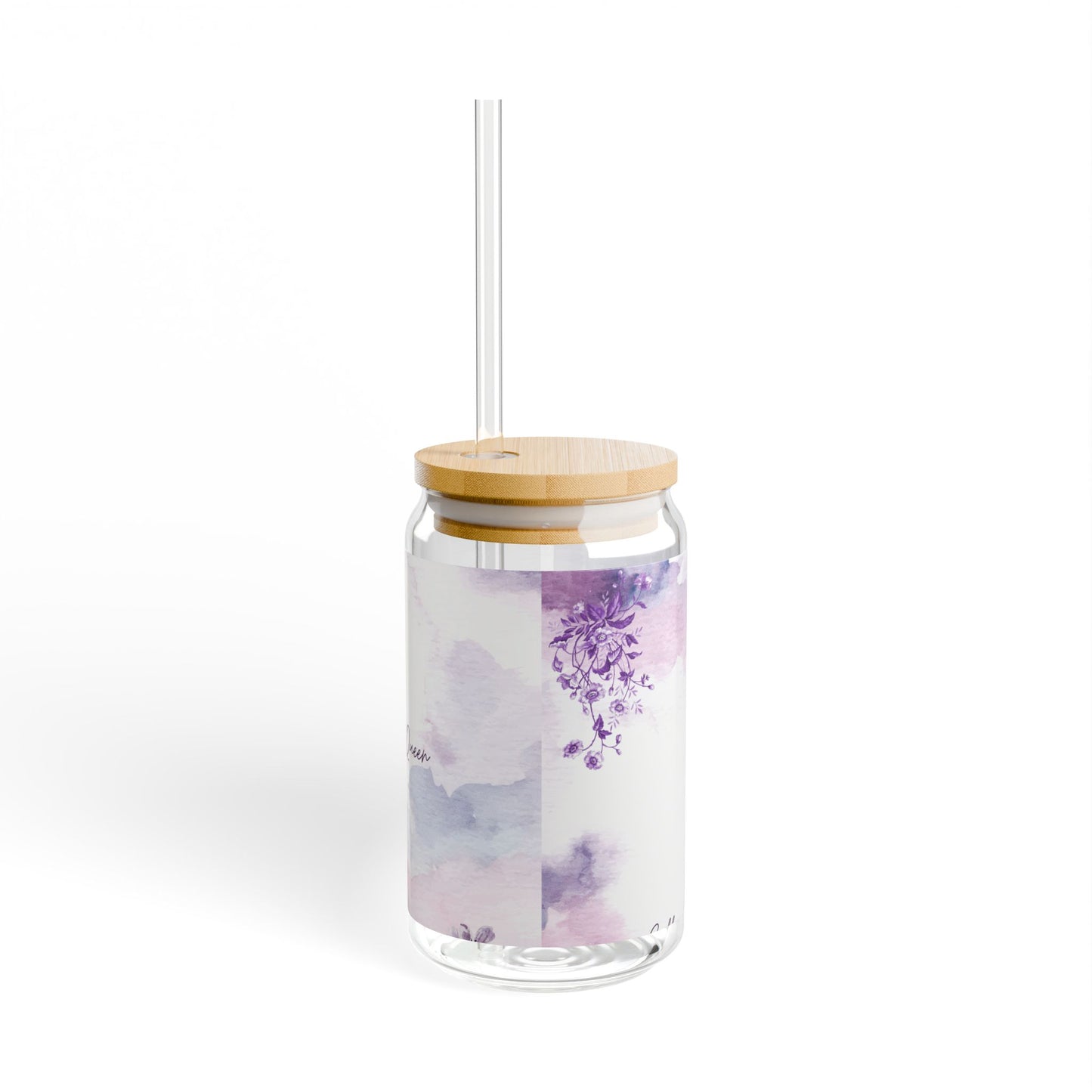 "Coffee Queen" Glass Cup with Lid and Straw