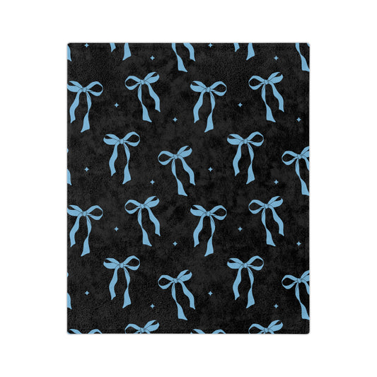 Black with Blue Bows Microfiber Blanket