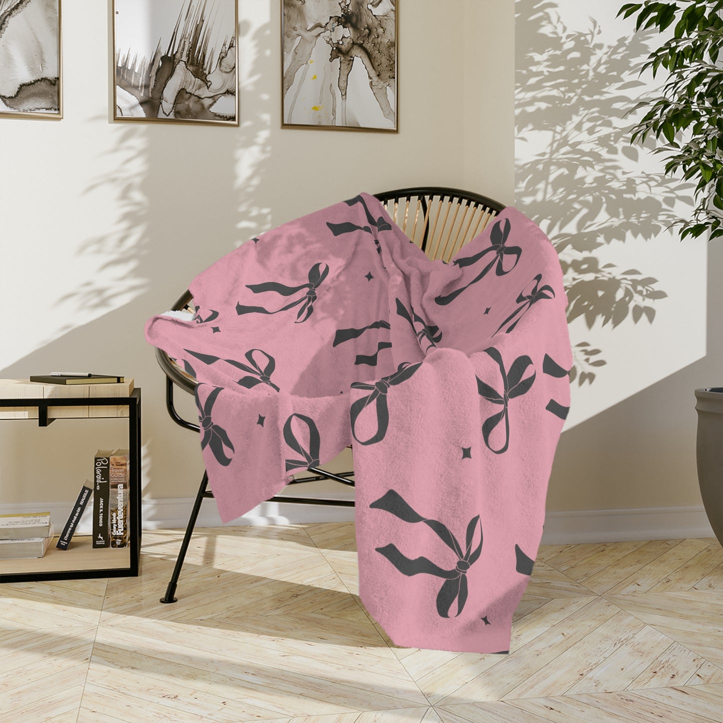 Pink with Black Bows Microfiber Blanket