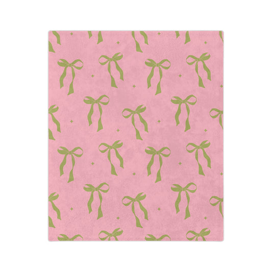 Pink with Green Bows Microfiber Blanket