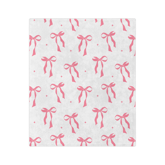 White with Pink Bows Microfiber Blanket