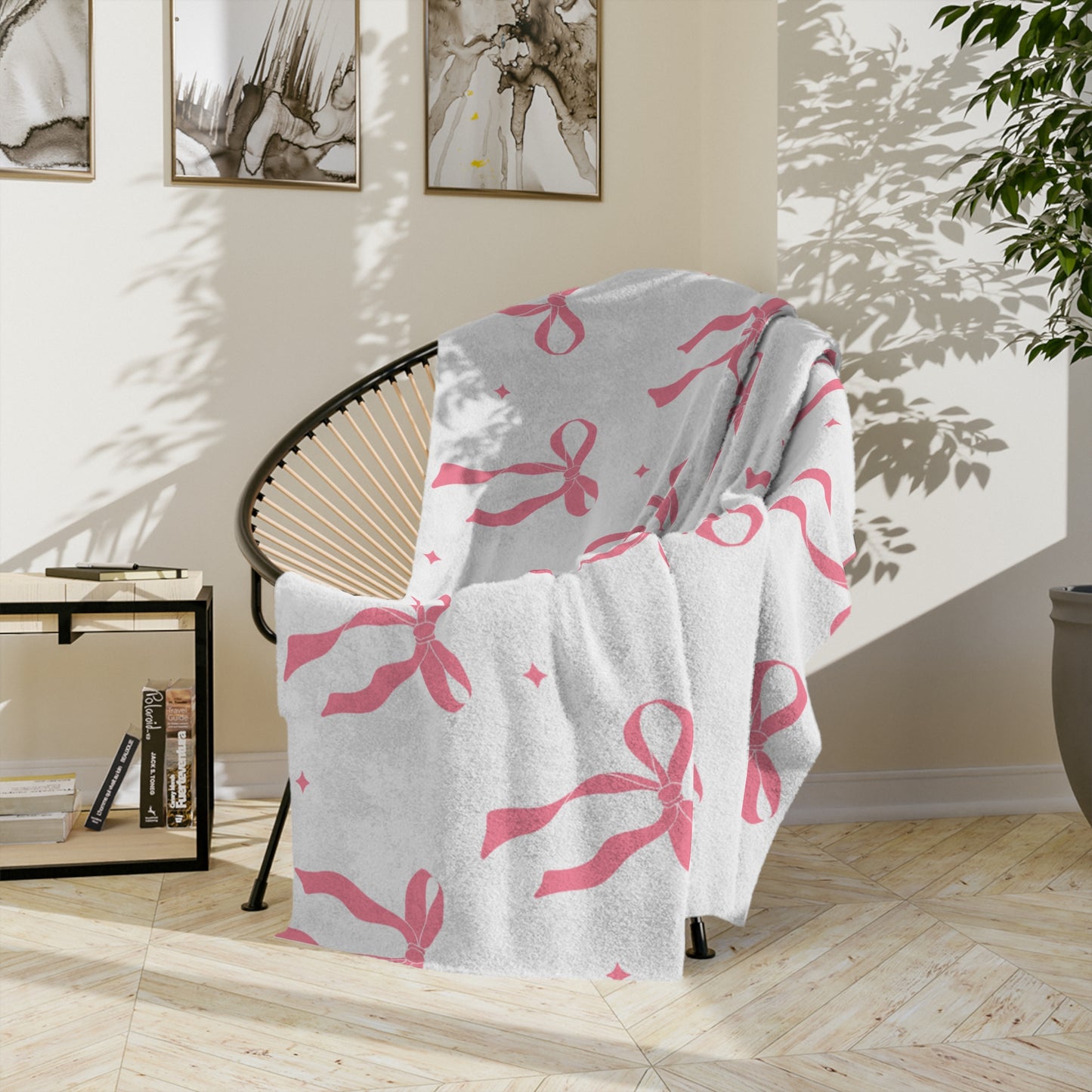 White with Pink Bows Microfiber Blanket