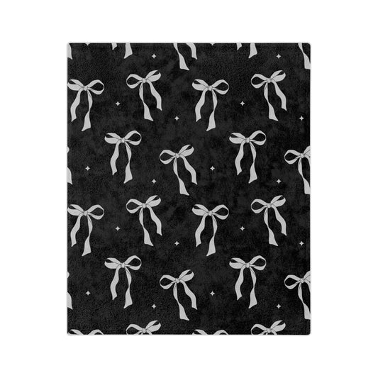 Black with White Bows Microfiber Blanket