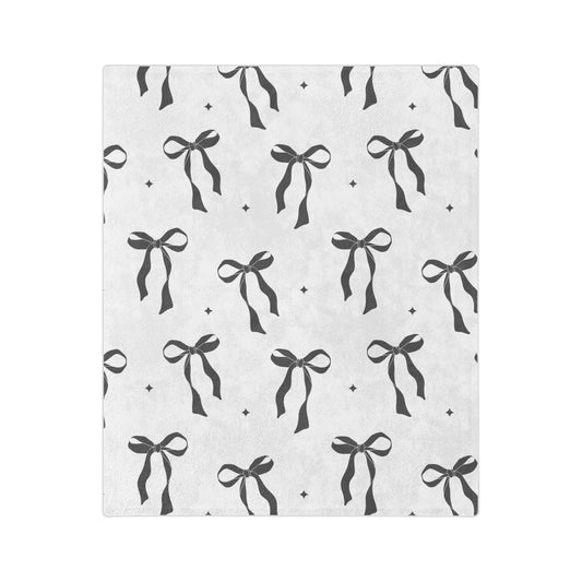 White with Black Bows Microfiber Blanket
