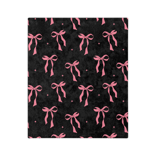 Black with Pink Bows Microfiber Blanket
