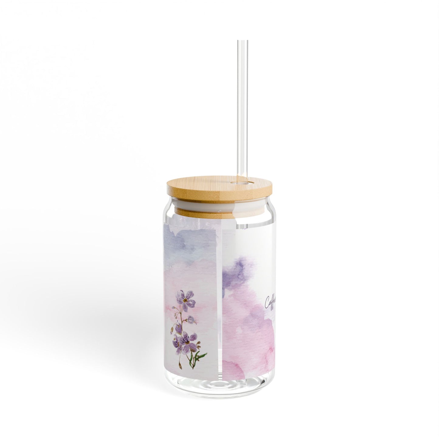 "Coffee Queen" Glass Cup with Lid and Straw