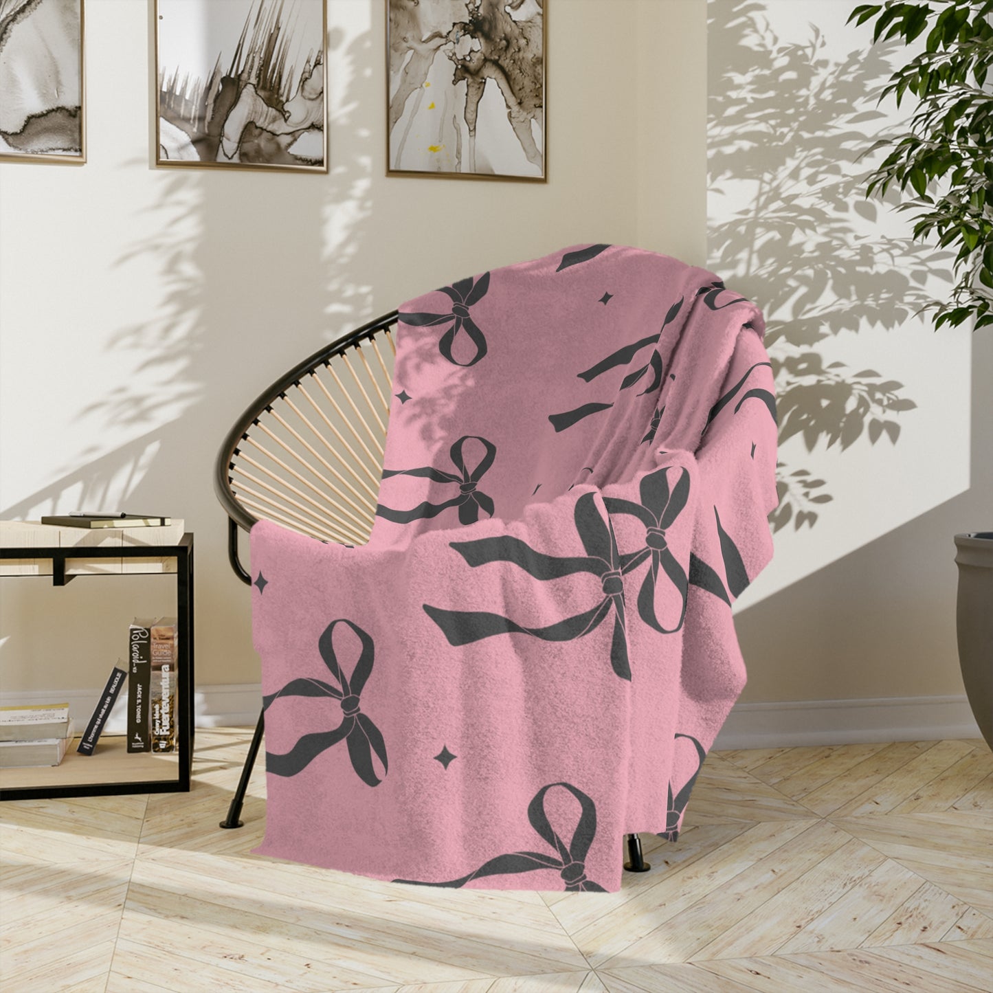 Pink with Black Bows Microfiber Blanket